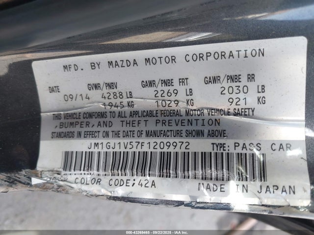 JM1GJ1V57F1209972 Mazda 2015
