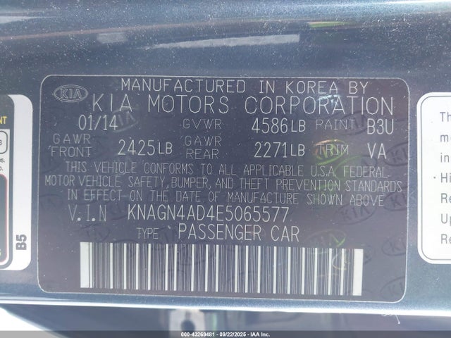 KIA dohc mpi theta ii 2014 KNAGN4AD4E5065577 Image 9
