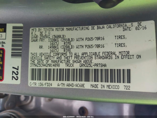 Продажа на аукционе авто 2016 Toyota Tacoma Trd Off Road, vin: 3TMAZ5CN4GM014098, номер лота: 43269491