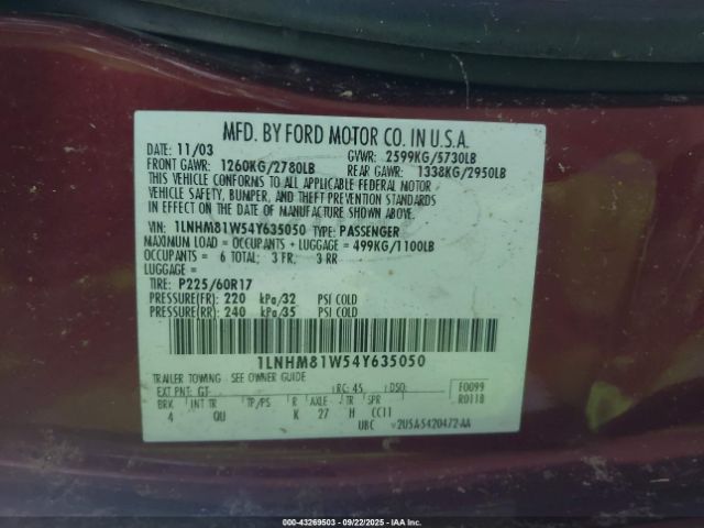 2004 LINCOLN TOWN CAR 1LNHM81W54Y635050 Photo 8