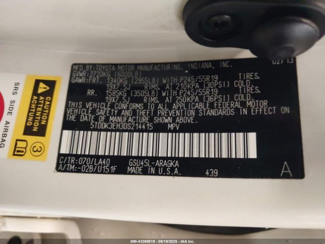 2013 TOYOTA HIGHLANDER 5TDDK3EH3DS214415 Photo 8