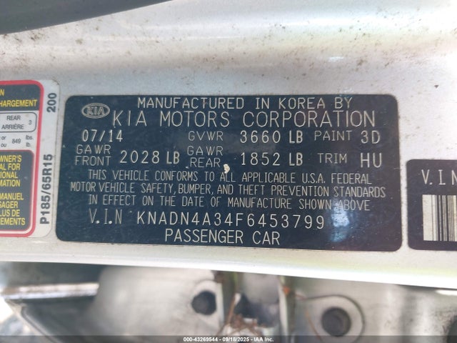KIA dohc gamma 2015 KNADN4A34F6453799 Image 9