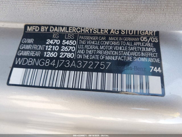 Aukcja sprzedaży 2003 Mercedes-benz S 500, vin: WDBNG84J73A372757, numer aukcji: 43269571