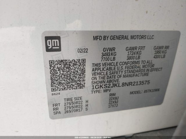 2022 GMC YUKON XL 1GKS2JKL8NR213575 Photo 8
