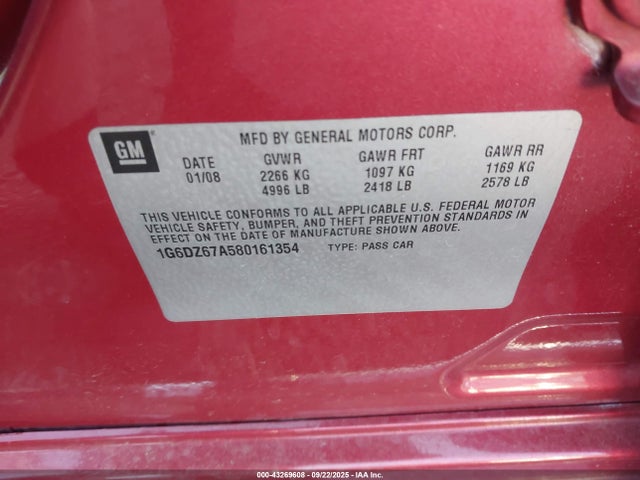 2008 CADILLAC STS 1G6DZ67A580161354 Photo 8