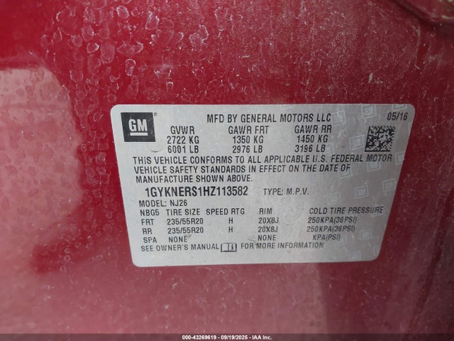 1GYKNERS1HZ113582 Cadillac lgx - di: direct injection, vvt: variable valve timing, alum, gen 2