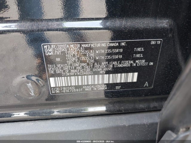 Aukcja sprzedaży 2019 Toyota Rav4 Limited, vin: 2T3N1RFV1KC046043, numer aukcji: 43269693