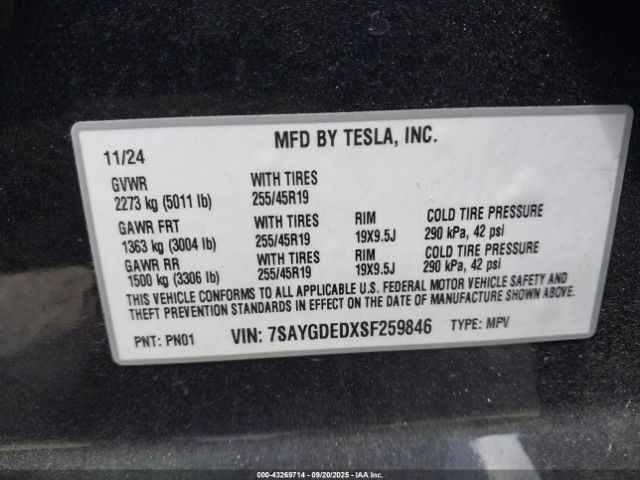 2025 TESLA MODEL Y 7SAYGDEDXSF259846 Photo 8