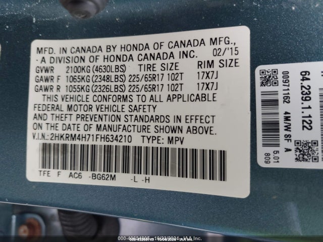 2015 HONDA CR-V 2HKRM4H71FH634210 Photo 8