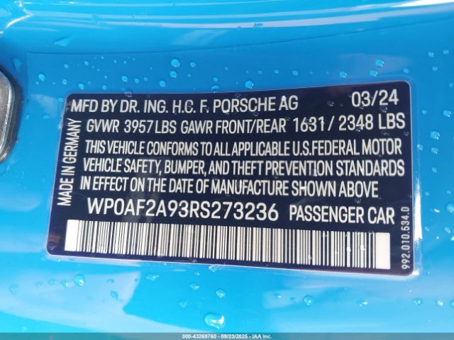 2024 PORSCHE 911 WP0AF2A93RS273236 Photo 8
