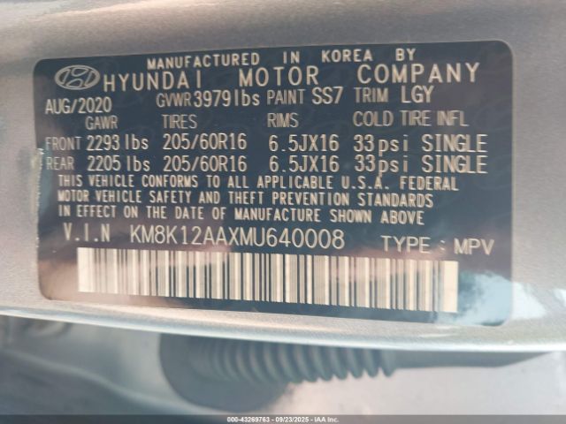 2021 HYUNDAI KONA KM8K12AAXMU640008 Photo 8