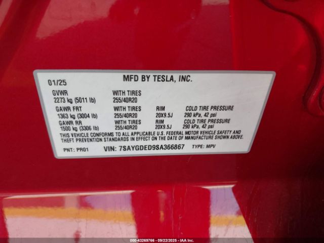 2025 TESLA MODEL Y 7SAYGDED9SA366867 Photo 8