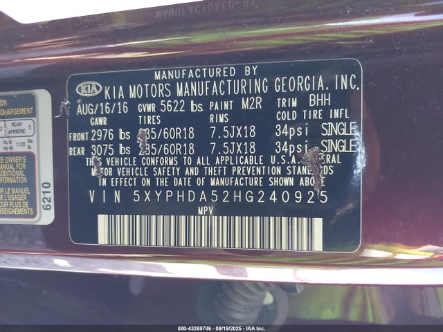 KIA Sorento 2017 5XYPHDA52HG240925 Image 9