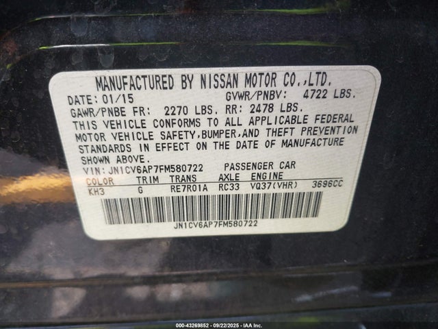 JN1CV6AP7FM580722 Infiniti 2015