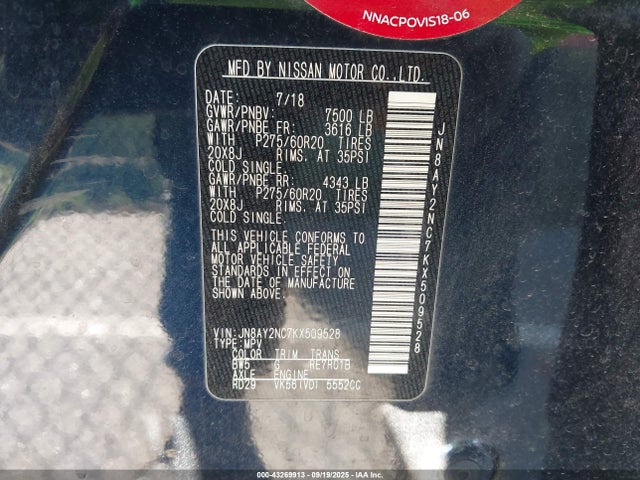 JN8AY2NC7KX509528 Nissan 2019