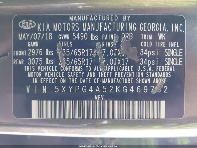 5XYPG4A52KG469762 KIA gdi lambda-ii
