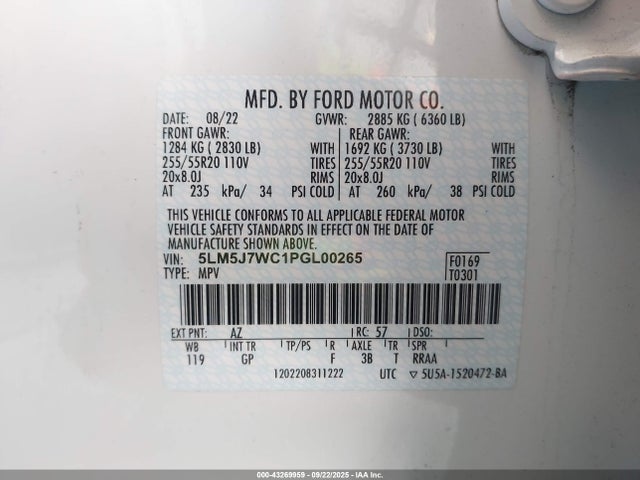 5LM5J7WC1PGL00265 Lincoln gtdi