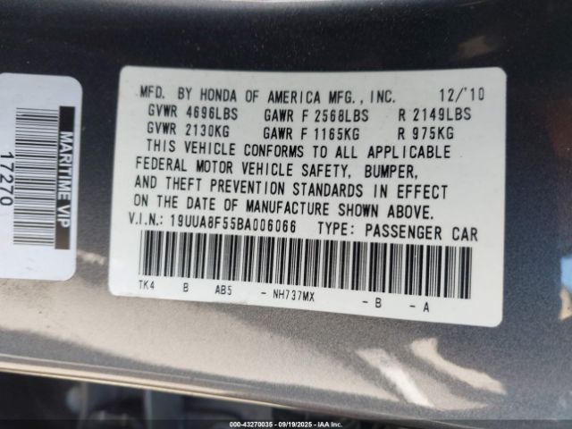 2011 ACURA TL 19UUA8F55BA006066 Photo 8