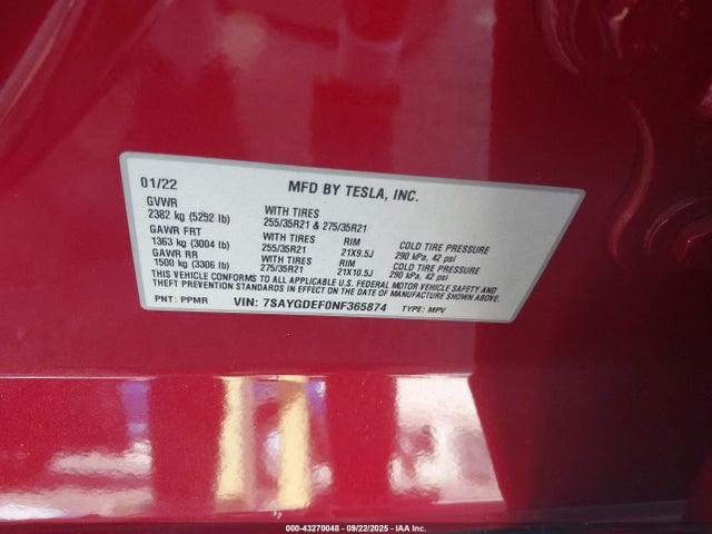 2022 TESLA MODEL Y 7SAYGDEF0NF365874 Photo 8