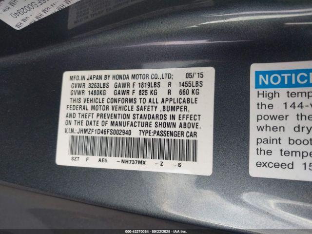 2015 HONDA CR-Z JHMZF1D46FS002940 Photo 8