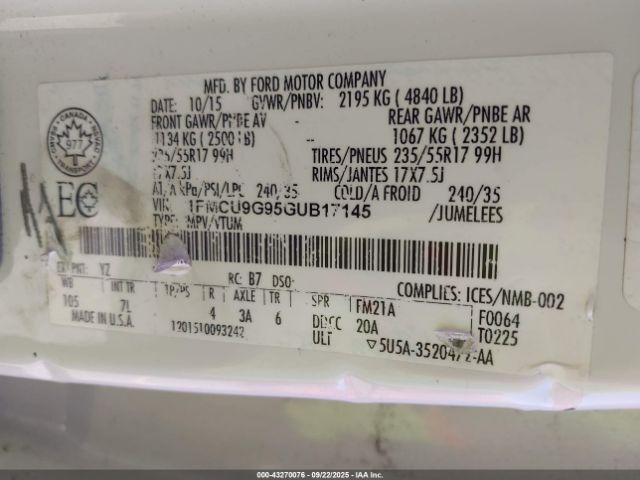 2016 FORD ESCAPE 1FMCU9G95GUB17145 Photo 8