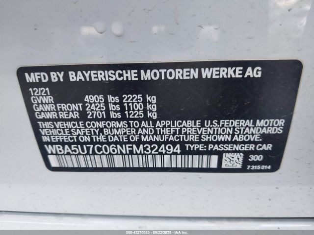 2022 BMW 3 SERIES WBA5U7C06NFM32494 Photo 8