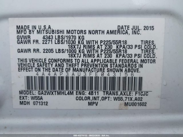 2015 MITSUBISHI OUTLANDER SPORT 4A4AP3AU3FE043156 Photo 8