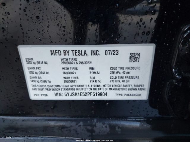 2023 TESLA MODEL S 5YJSA1E52PF519904 Photo 8