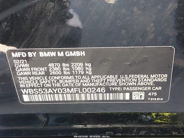 BMW M3 2021 WBS53AY03MFL00246 Image 9