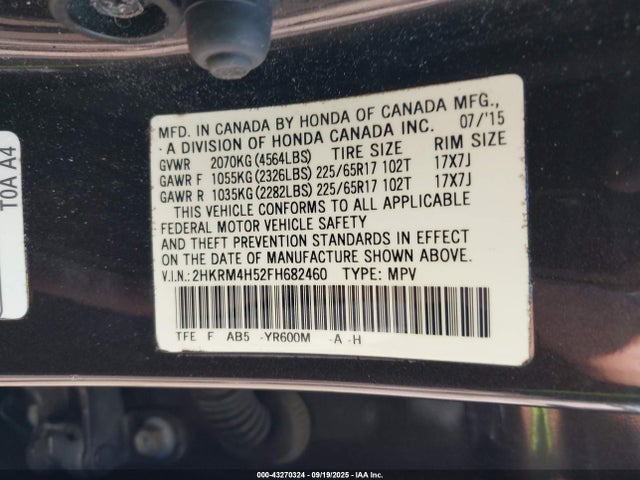 Honda k24w9 2015 2HKRM4H52FH682460 Image 9
