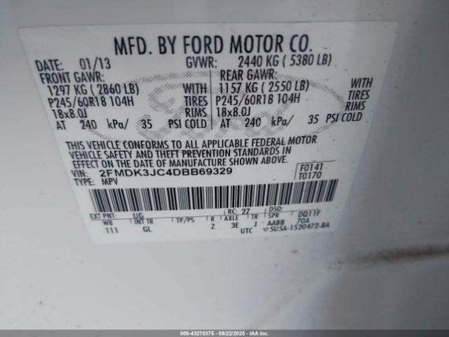 2013 FORD EDGE 2FMDK3JC4DBB69329 Photo 8