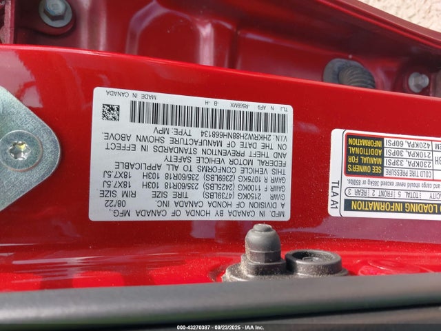 2HKRW2H88NH668134 Honda l15be