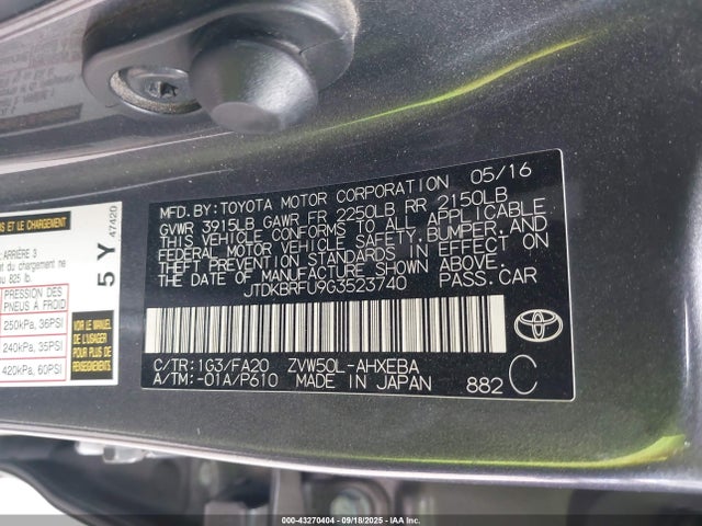 Toyota Prius Two 2016 JTDKBRFU9G3523740 Image 9