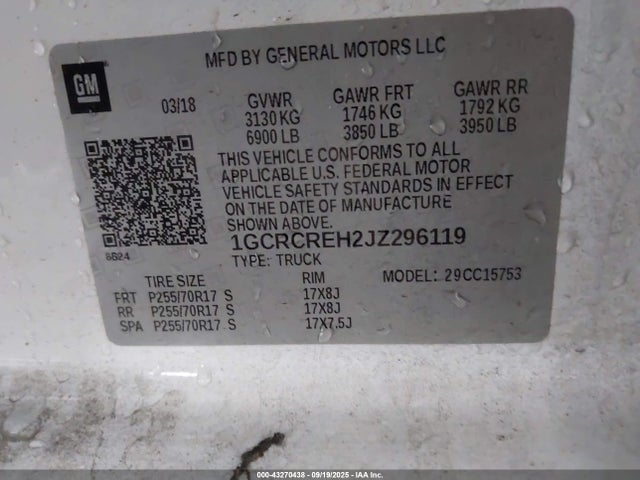 1GCRCREH2JZ296119 Chevrolet lv3 - gen 5, sidi, vvt: variable valve timing, e85 max, alum
