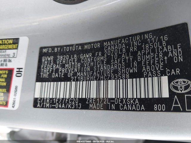 2T1BURHE7HC793588 Toyota 2zr-fe