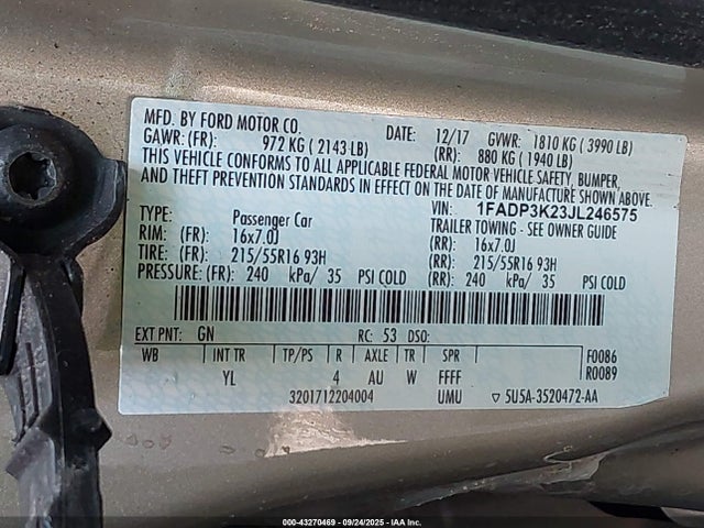Ford 2.0l gdi 2018 1FADP3K23JL246575 Image 9