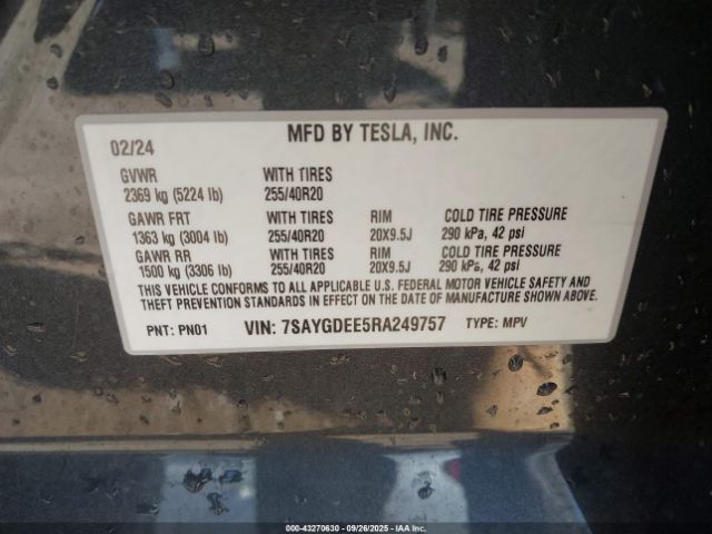 2024 TESLA MODEL Y 7SAYGDEE5RA249757 Photo 8