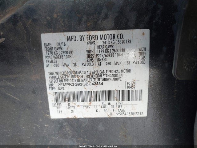 2FMPK3G92GBC42534 Ford 2016