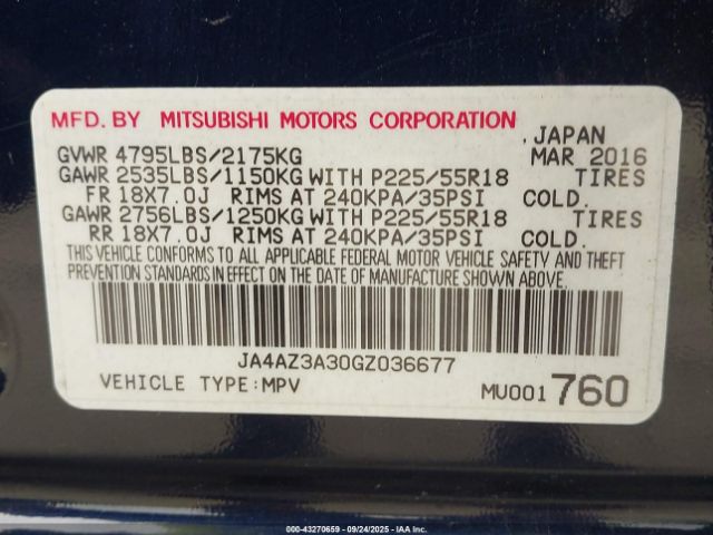 2016 MITSUBISHI OUTLANDER JA4AZ3A30GZ036677 Photo 8