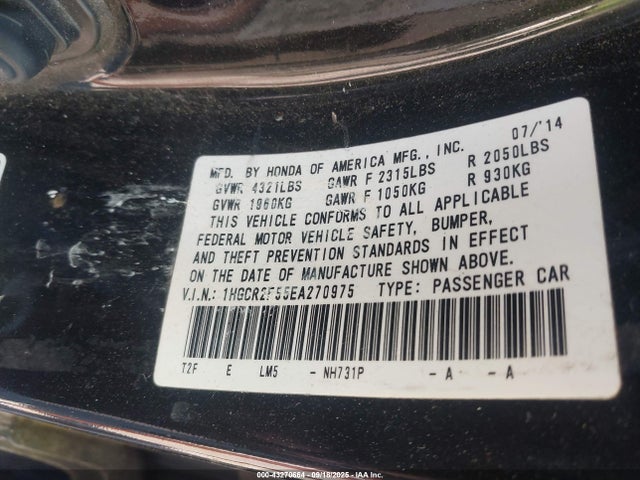 43270664 :رقم المزاد ، 1HGCR2F55EA270975 vin ، 2014 Honda Accord Sport مزاد بيع
