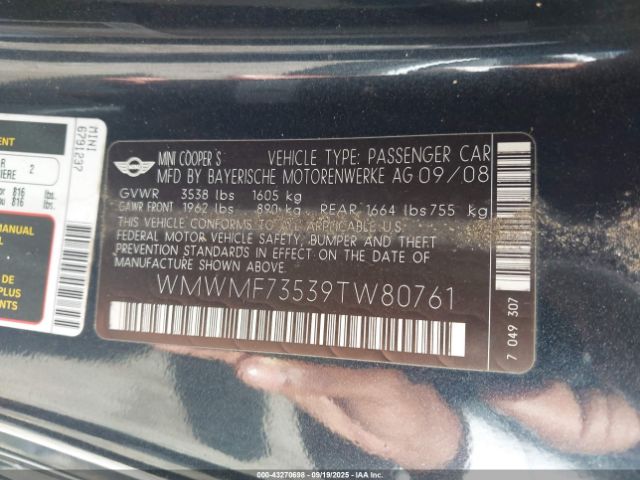 2009 MINI COOPER S WMWMF73539TW80761 Photo 8
