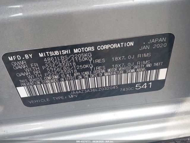 2020 MITSUBISHI OUTLANDER JA4AZ3A36LZ032045 Photo 8