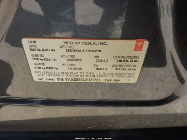 2018 TESLA MODEL X 5YJXCBE27JF129657 Photo 8