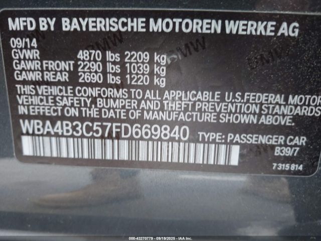 2015 BMW 435I GRAN COUPE WBA4B3C57FD669840 Photo 8