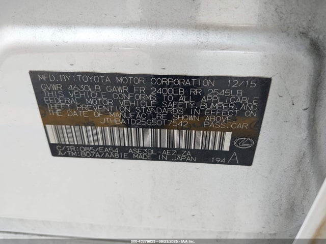 JTHBA1D25G5017542 Lexus 8ar-fts