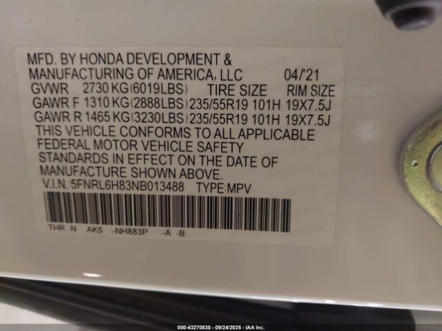 2022 HONDA ODYSSEY 5FNRL6H83NB013488 Photo 8