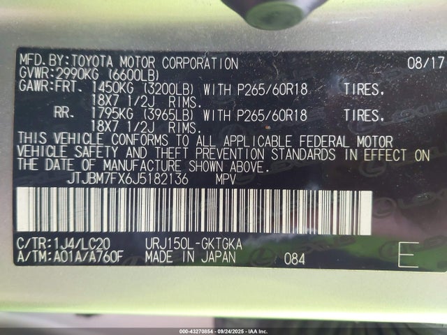 JTJBM7FX6J5182136 Lexus 1ur-fe