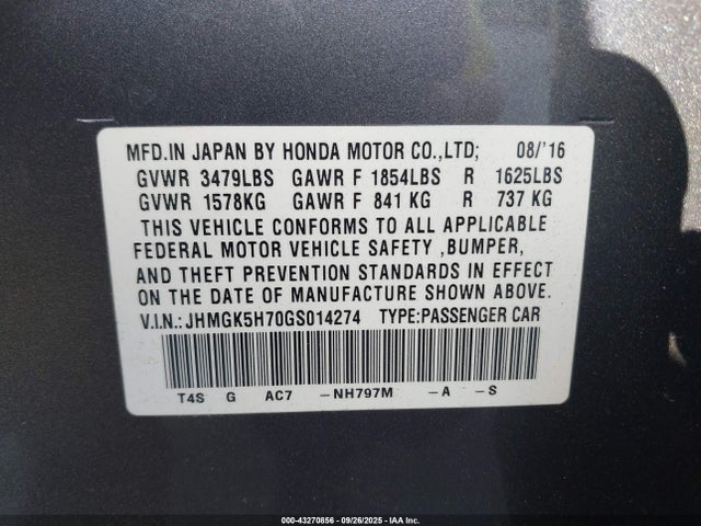 JHMGK5H70GS014274 Honda l15b1
