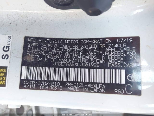 JTDEPRAEXLJ061922 Toyota COROLLA LE