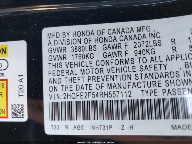 2HGFE2F54RH557112 Honda k20c2